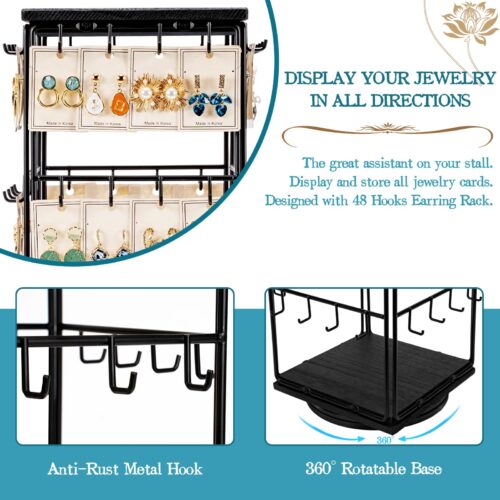 Emfogo Rotating Earring Display Stand, Wooden Jewelry Organizer - Black, 1pcs Rotating Size