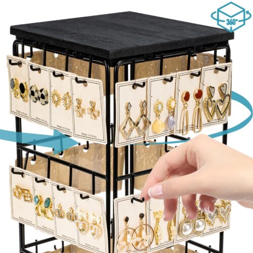 Emfogo Rotating Earring Display Stand, Wooden Jewelry Organizer - Black, 1pcs Rotating Size