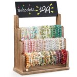 Emfogo Bracelet Holder with Advertising Board, 3 Tier Bracelet Organizer Stand Storage for Bracelets Bangles Watch Scrunchies, Rustic Wood Jewelry Display for Vendors, Craft Shows