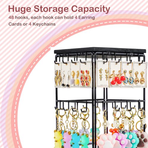 Emfogo Rotating Earring Display Stand, Wooden Jewelry Organizer - Black, 1pcs Rotating Size