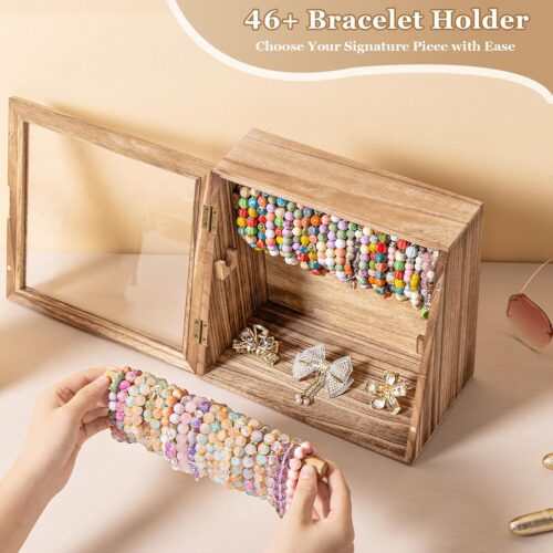 Emfogo Bracelet Holder Display Box with Clear Viewing Window, Rustic Brown