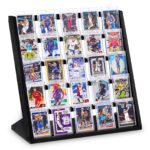 Emfogo Trading Card Display Stand, 5 Tier Sports Graded Card Display, Wooden Trading Card Display Stand for Sports Card Collection & Show, Black