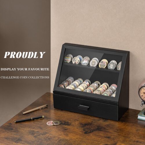 Emfogo Wooden Challenge Coin Display Stand, Collectible Coin Organizer - Black