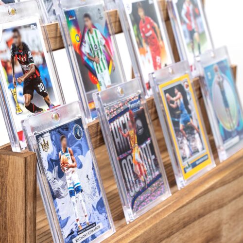 Emfogo Trading Card Display, 3-Tier Card Display Case with Custom Drawer, Wood Graded Card Display with Supporters and Dividers, Sports Card Display Case