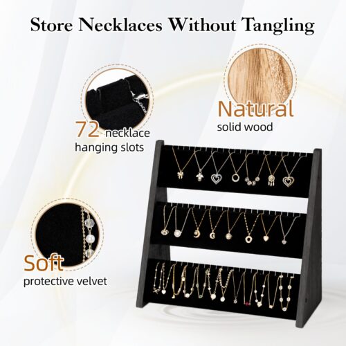 Emfogo Wooden Necklace Display Stand, Multi-Tier Jewelry Organizer - Black And Black, 1 Pack