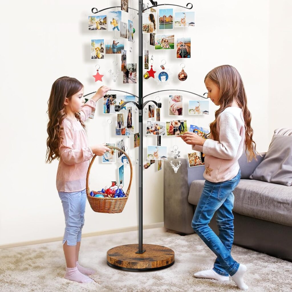 Emfogo 5FT Family Tree,Party Photo Display Tree, Picture Holder Stand,90 Clips Holder for 4x6, 5x7 Picture Polaroid Frames Hanging & Card Tree Holders