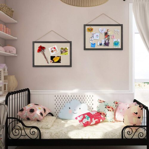 Emfogo 2-Pack Cork Board with Linen 16x11 inch Bulletin Board Wall Decor Hanging Pin Wood Framed Display Bulletin Cork Picture Board Light for Room School Office Bedroom