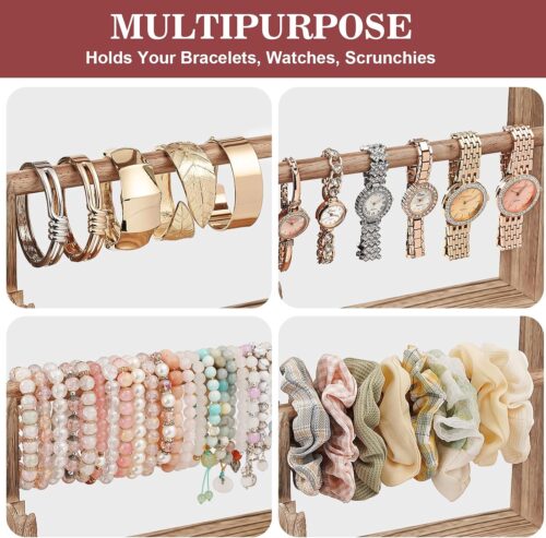 Emfogo Bracelet Holder with Advertising Board, 3 Tier Bracelet Organizer Stand Storage for Bracelets Bangles Watch Scrunchies, Rustic Wood Jewelry Display for Vendors, Craft Shows