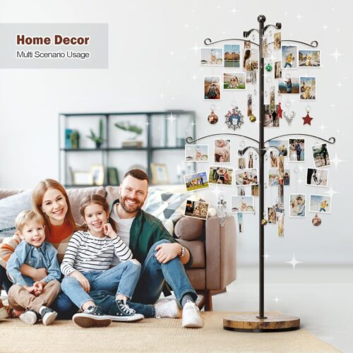 Emfogo 5FT Family Tree,Party Photo Display Tree, Picture Holder Stand,90 Clips Holder for 4x6, 5x7 Picture Polaroid Frames Hanging & Card Tree Holders