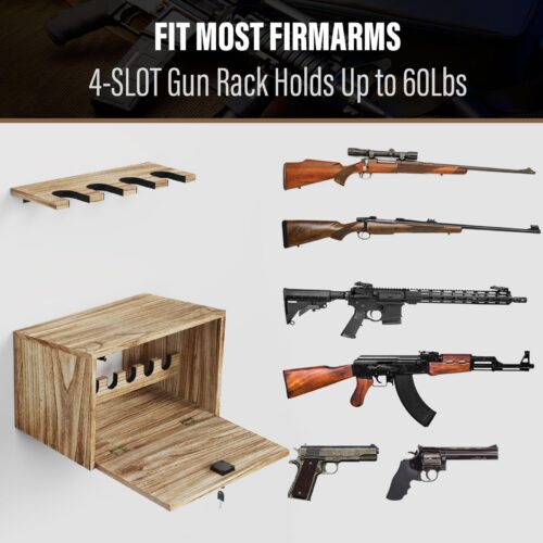 Emfogo Gun Rack Wall Mount, Wooden Rifle Racks with Gun Rack for Wall, Gun Display Racks for Indoor Firearms Storage, Holds up to 4 Long Guns and 6 Handguns, Gifts for Husband, Dad