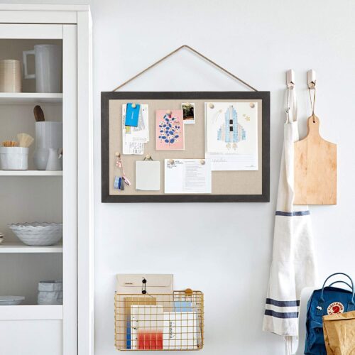 Emfogo 2-Pack Cork Board with Linen 16x11 inch Bulletin Board Wall Decor Hanging Pin Wood Framed Display Bulletin Cork Picture Board Light for Room School Office Bedroom
