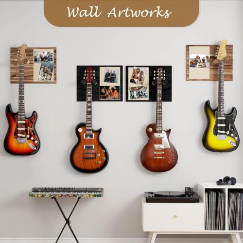 Emfogo 2 Pack Guitar Wall Mount with Memo Board - Wooden Guitar Hanger for Acoustic, Electric Guitars & Ukuleles, Display Photos & Concert Tickets, Rustic Music Wall Decor