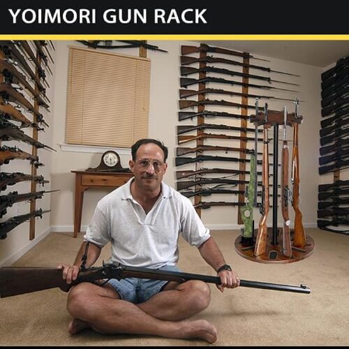 Yoimori Indoor Gun Racks, Rotating Gun Rifle Rack Stand, Heavy Solid Wood Gun Storage-Holds up to 12 Guns Display Brown - Brown