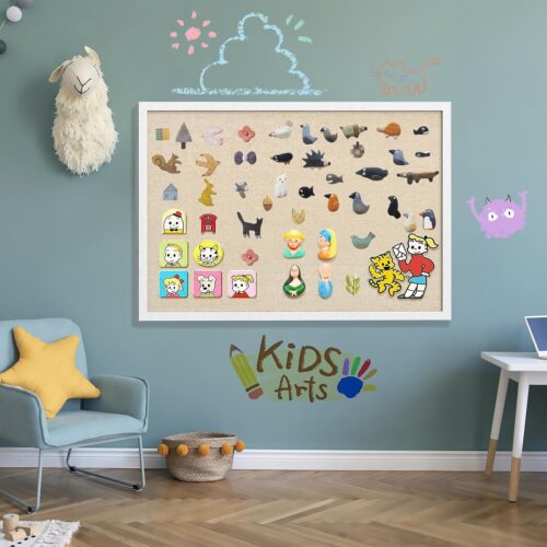 Emfogo 30''x20'' Inch Linen Cork Bulletin Board with Frame, Decorative Pin Board for Office Home and School Wall Decor