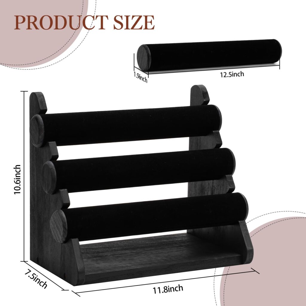 Emfogo Triple Bracelet Holder Wooden Jewelry Display Stand Watch Bangle Bar Necklace Storage Organizer Bangle Scrunchie Organizer Holder for Store, Showcase and Home Storage