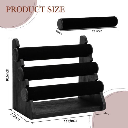Emfogo Triple Bracelet Holder Wooden Jewelry Display Stand Watch Bangle Bar Necklace Storage Organizer Bangle Scrunchie Organizer Holder for Store, Showcase and Home Storage