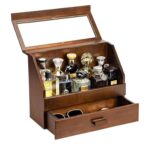 Emfogo Cologne Organizer for Men - Dustproof Stand with Drawer, Wood Perfume Stand Organizer for Dresser, Large Capacity Cologne Holder Display, Great Gift for Men
