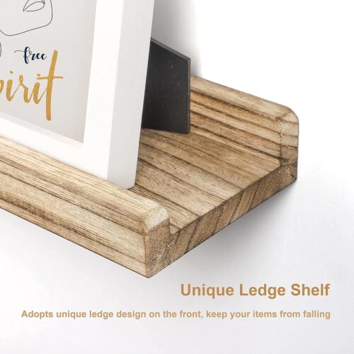 Emfogo Floating Shelves for Wall, 16.9 inch Wood Wall Shelves with Ledge, Floating Shelf Picture Ledge Set of 3 for Living Room Bedroom Kitchen Display and Storage