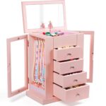 Emfogo Jewelry Box for Girls, Musical Jewelry Box with Spinning Dancer Gifts for Little Girls Christmas New Year Birthday Children's Day, 5 Layer Large Wooden Kids Music Jewelry