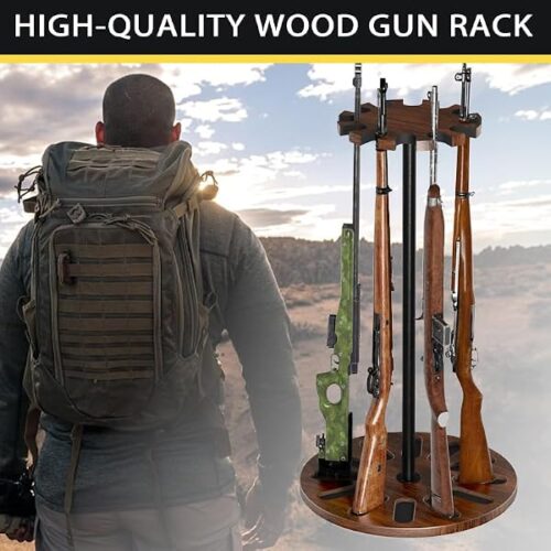 Yoimori Indoor Gun Racks, Rotating Gun Rifle Rack Stand, Heavy Solid Wood Gun Storage-Holds up to 12 Guns Display Brown - Brown