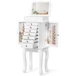Emfogo Standing Jewelry Armoire Cabinet, Large Standing Jewelry Organizer Box with Top Flip Mirror, 7 Drawers & 2 Side Doors, Jewelry Chest for Rings Earrings Necklaces Bracelets