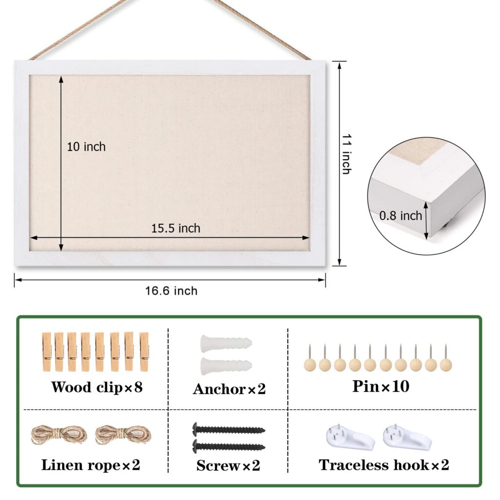 Emfogo Cork Board Vision Board, 16 "x11 White Linen Cork Boards for Walls with Frame, Pin Board Bulletin Board for Home Kitchen School Office Decor
