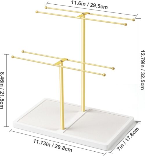 Emfogo Sunglass Organizer, 2-Tier Sunglasses Display Rack for 16 Pairs of Eyewear, Jewelry Holder Stand with Wood Tray Storage for Earrings, Bracelets, Rings & Watches