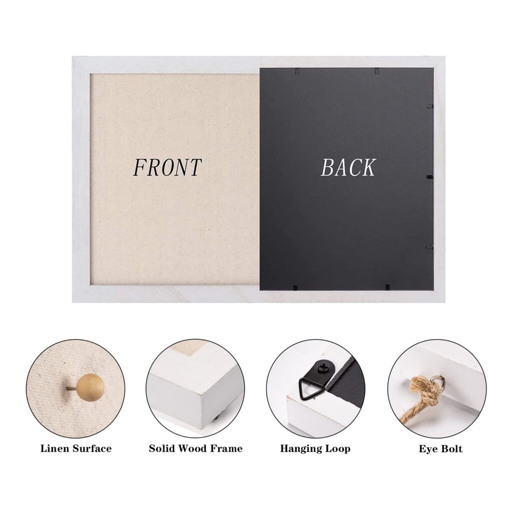 Emfogo Cork Board Vision Board, 16 "x11 White Linen Cork Boards for Walls with Frame, Pin Board Bulletin Board for Home Kitchen School Office Decor