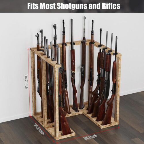 Emfogo Indoor Gun Rack Corner Wood Heavy Gun Rack Rifle Stand Display Shotgun Organizer and Storage Racks Stable Support for 15 Guns