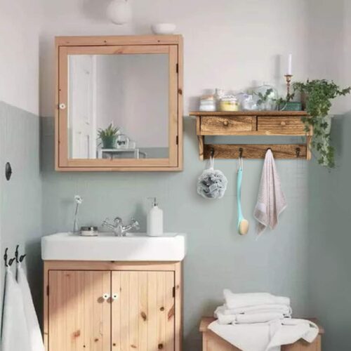 Emfogo Coat Hooks Mounted, Rustic Wood Coat Rack Mount Shelf with Hooks, Farmhouse Coat Rack with Shelf & Coat Hook for Entryway, Mudroom, Bedroom, Kitchen, Bathroom