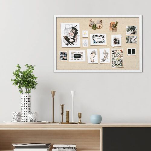Emfogo 30''x20'' Inch Linen Cork Bulletin Board with Frame, Decorative Pin Board for Office Home and School Wall Decor