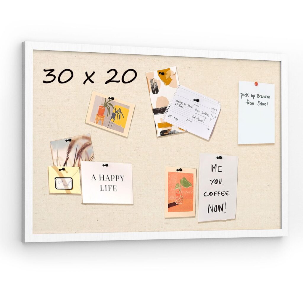 Emfogo 30''x20'' Inch Linen Cork Bulletin Board with Frame, Decorative Pin Board for Office Home and School Wall Decor