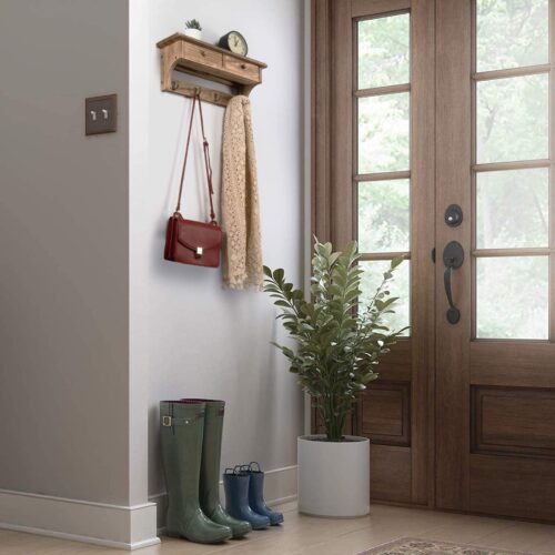 Emfogo Coat Hooks Mounted, Rustic Wood Coat Rack Mount Shelf with Hooks, Farmhouse Coat Rack with Shelf & Coat Hook for Entryway, Mudroom, Bedroom, Kitchen, Bathroom