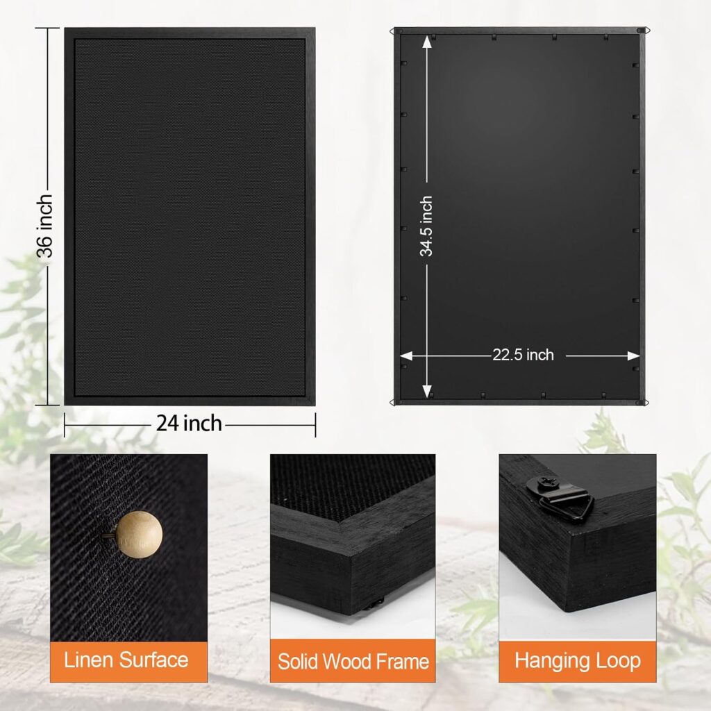 Emfogo Large Bulletin Board, 36 "x 24" Black Cork Boards for Walls with Frame, Pin Display Board Vision Board for Home School Office Decor