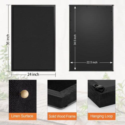 Emfogo Large Bulletin Board, 36 "x 24" Black Cork Boards for Walls with Frame, Pin Display Board Vision Board for Home School Office Decor