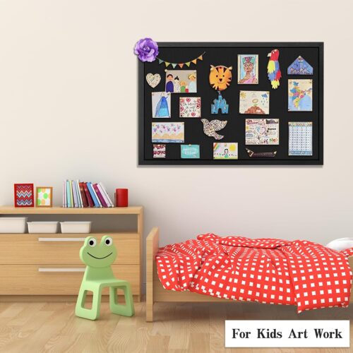 Emfogo Large Bulletin Board, 36 "x 24" Black Cork Boards for Walls with Frame, Pin Display Board Vision Board for Home School Office Decor