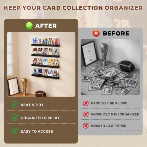 Emfogo Trading Card Display Shelf for Wall, Holds 20 Sports Cards, 4 Pack