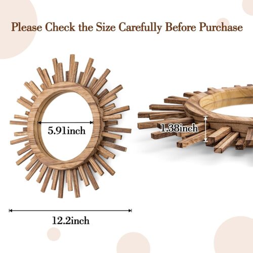 Emfogo 12 Inch Boho Sunburst Mirror, Round Wooden Wall Decor Starburst Sun Mirror for Bedroom, Living Room, Bathroom, Hallway, Balcony, Farmhouse Entryway, Housewarming