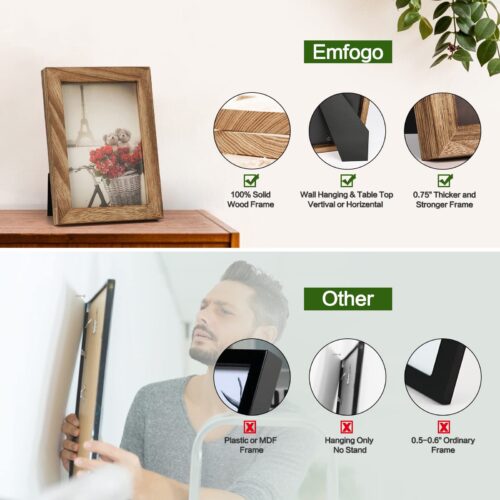 Emfogo 4x6 Picture Frames Photo Display for Tabletop Display Wall Mount Solid Wood High Definition Glass Photo Frame Pack of 2