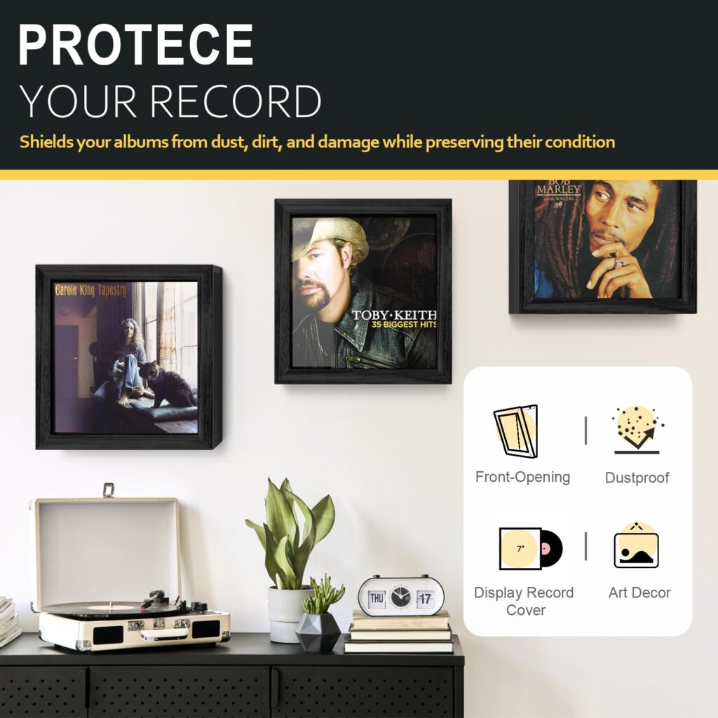 Emfogo 2 Pack Vinyl Record Frame, Album Frames for Display Up to 20 Records, Vinyl Frame for 12x12 Inch LP Album Cover