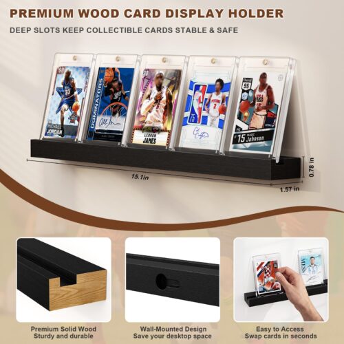 Emfogo Trading Card Display Shelf for Wall, Holds 20 Sports Cards, 4 Pack
