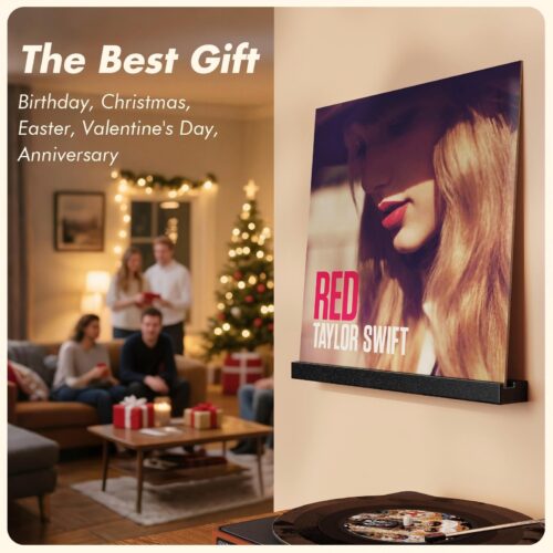 Emfogo Vinyl Record Shelf Wall Mount, 6 Pack Album Record Holder Wall, 12 inch Vinyl Record Storage Shelves Wall, Wood Record Display for Living Room