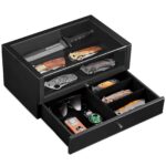 Emfogo Pocket Knife Display Case, Large Knife Collection Box for Folding Knives & EDC Gear, Solid Wood Knife Organizer with Transparent Lid & Drawer, Collector-Grade Gift for Men
