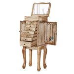 Emfogo Jewelry Box for Women, Rustic Wooden Jewelry Boxes & Organizers with Mirror, 4 Layer Jewelry Organizer Box Display for Rings Earrings Necklaces Bracelets