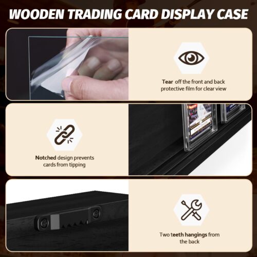 Emfogo Card Display Case, Trading Card Display Frame Wall Mount, Wooden Baseball Card Display Case with Clear View, Graded Sports Card Display for Trading Card Collection
