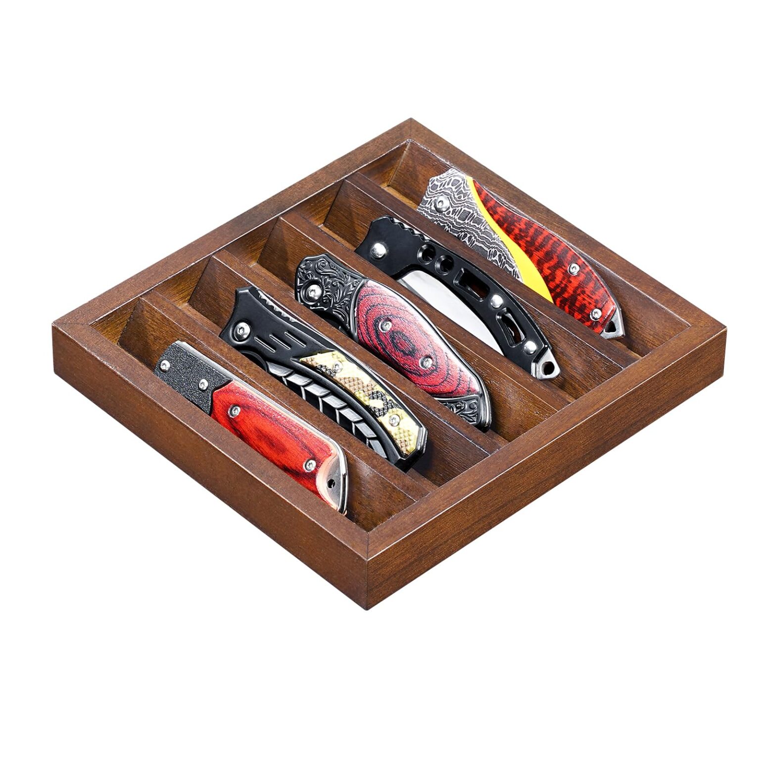 Emfogo Knife Display Case Knife Holder for Pocket Knife Case Storage, Edc Tray Fits Edc Flashlight