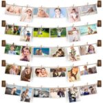 Emfogo Pictures Wall Decor, Wood Hanging Photo Display DIY Decor 5 Strings with 30 Clips, Adjustable Twines fit Multi Photo Wall Display Organizer 35 x 35 inch
