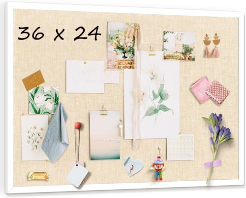 Emfogo 30''x20'' Inch Linen Cork Bulletin Board with Frame, Decorative Pin Board for Office Home and School Wall Decor