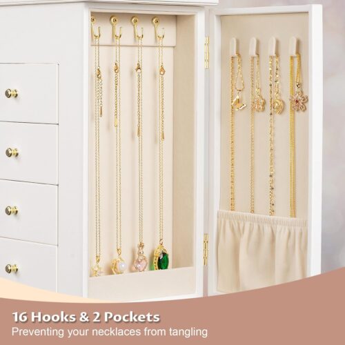 Emfogo Jewelry Boxes for Women, 5-Layer Large Leather Jewelry Organizer Box with Mirror and Drawers, Jewelry Storage for Necklaces Earrings Rings Bracelets