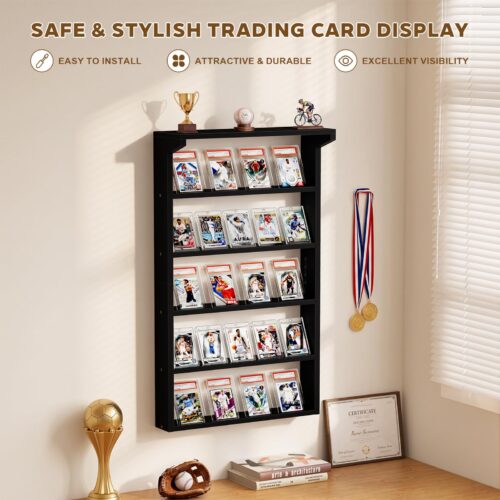Emfogo 25 Trading Card Display for Wall, 5-Tier Sports Card Display Case
